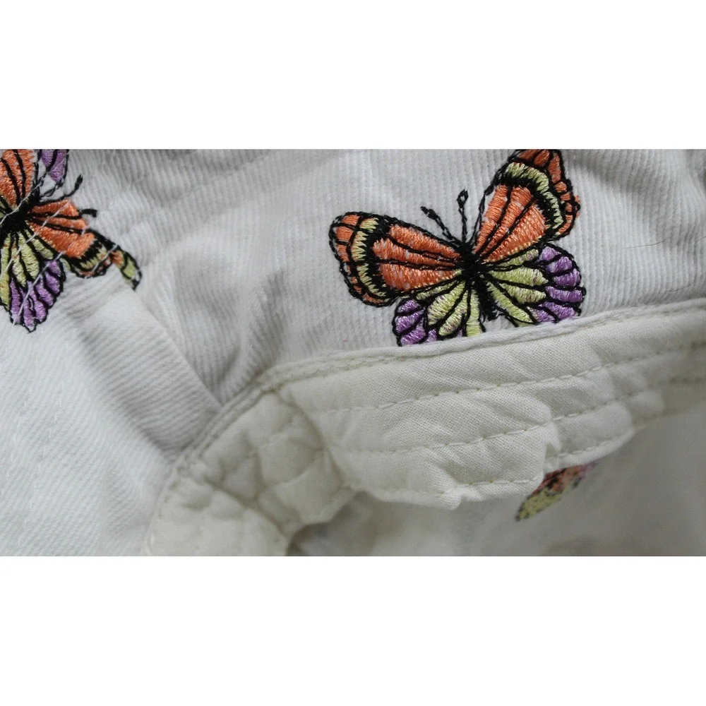 American Eagle White Colorful Butterfly Embroidered Bucket Hat Cotton One Size